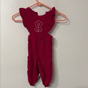 Girls Magenta Floral Embroidered Overalls 90’s